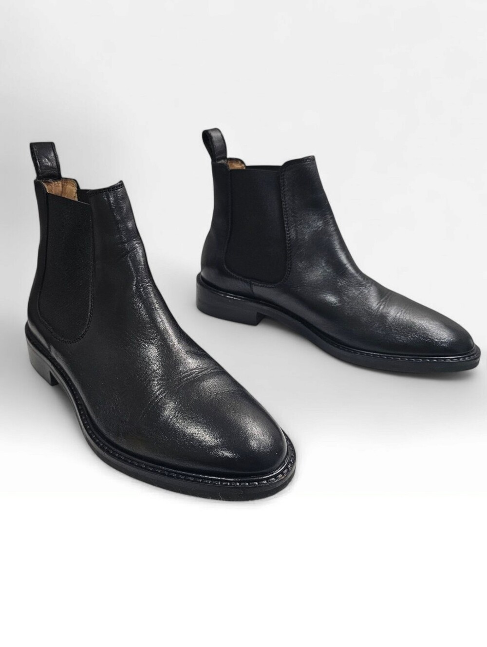 & OTHER STORIES Women Black Leather Chelsea Flat Ankle Boots 36/6